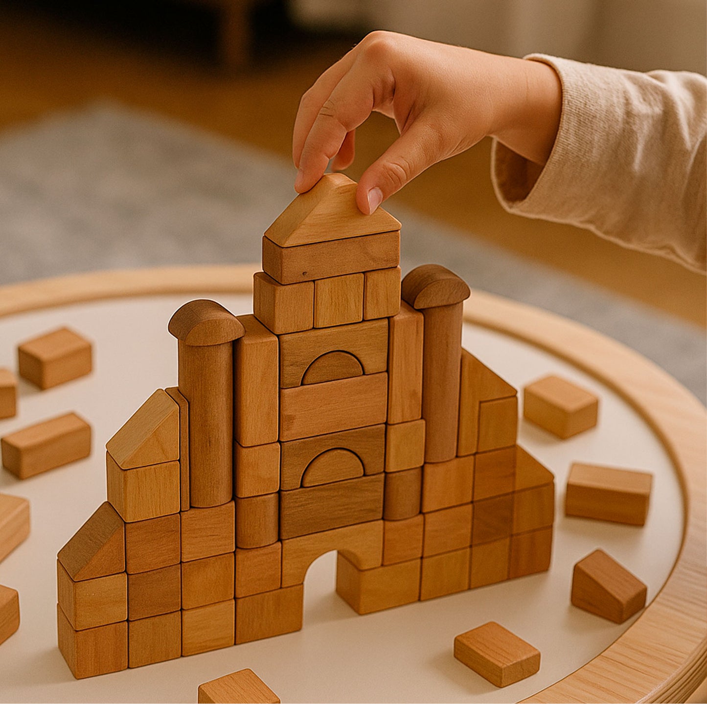 Castillo De Bloques De Madera Juego Infantil Montessori 54 piezas